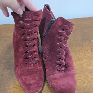 Burgundy Suede Ankle Boots with Cutout Design